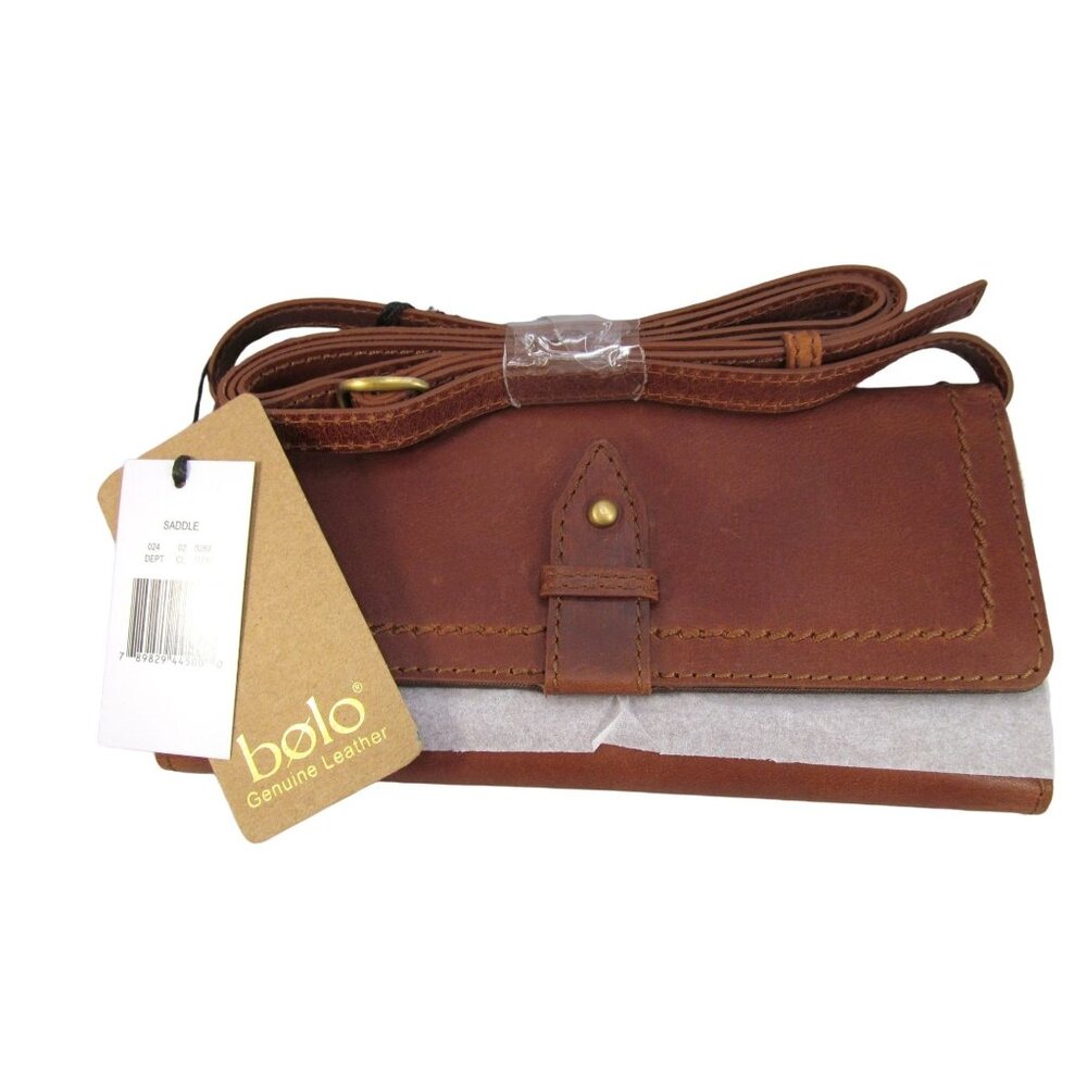 Bolo Brown Leather Crossbody Wallet Clutch with Removable Shoulder Strap NWT
